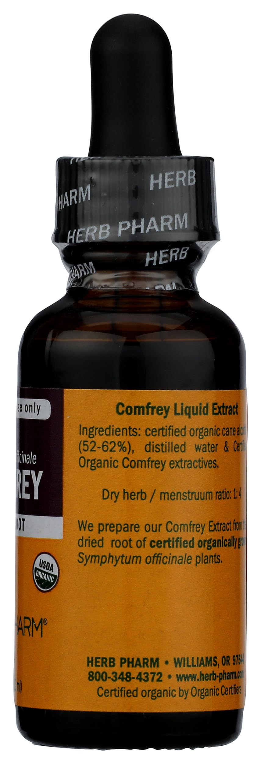 Herb Pharm etiqueta certificada orgánica y datos de cribado visibles