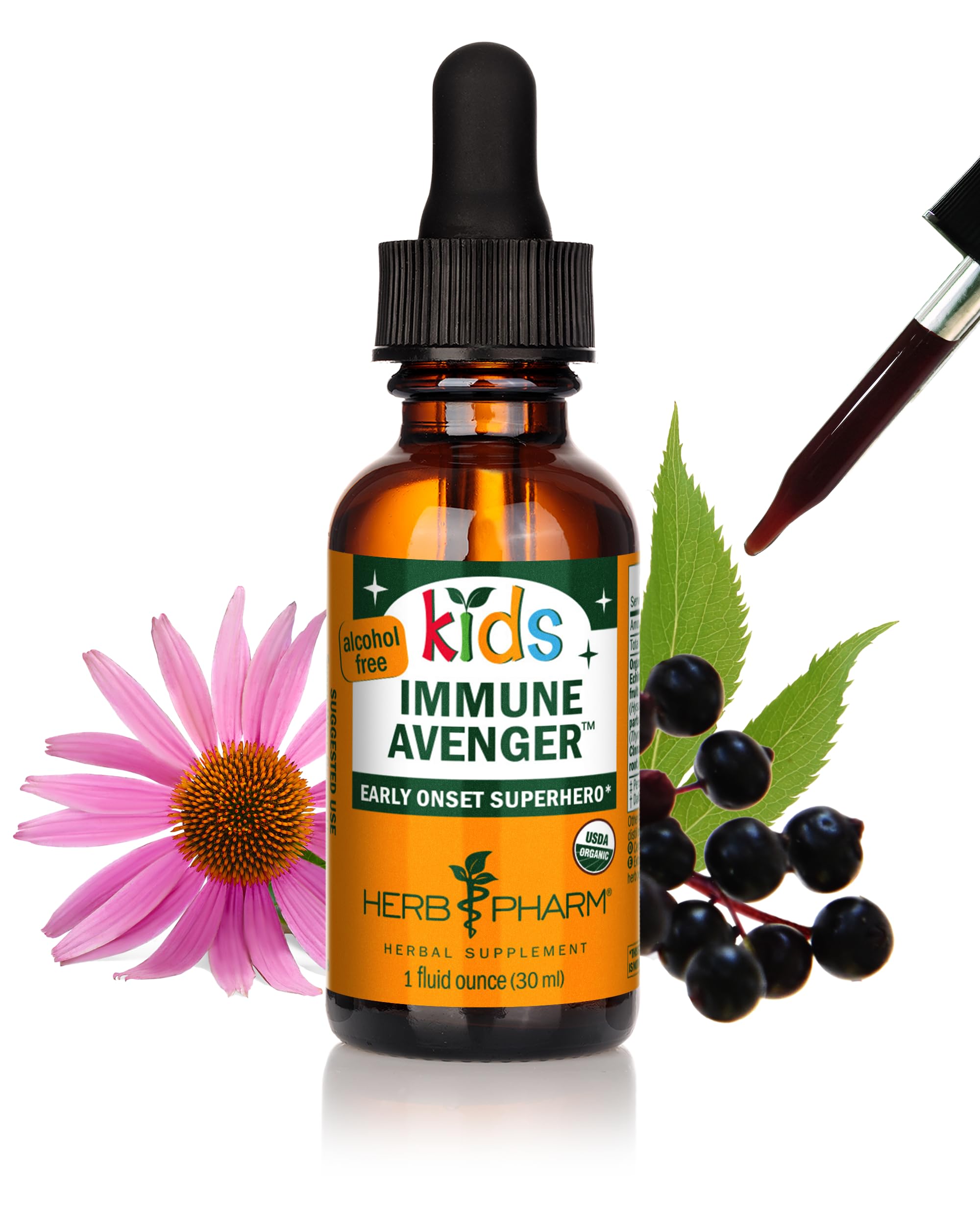 Herb Pharm frente del empaque mostrando botella y marca, confianza familiar