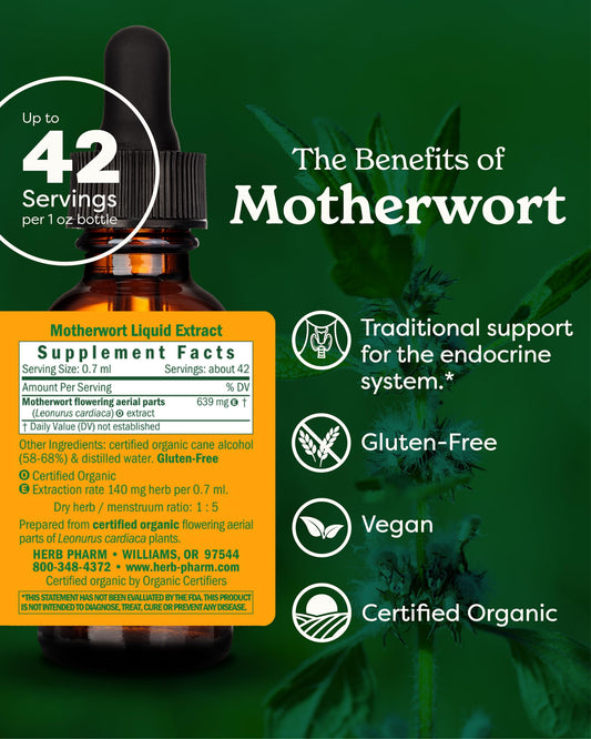 Herb Pharm etiqueta clara con certificación orgánica y verificación de potencia HPTLC