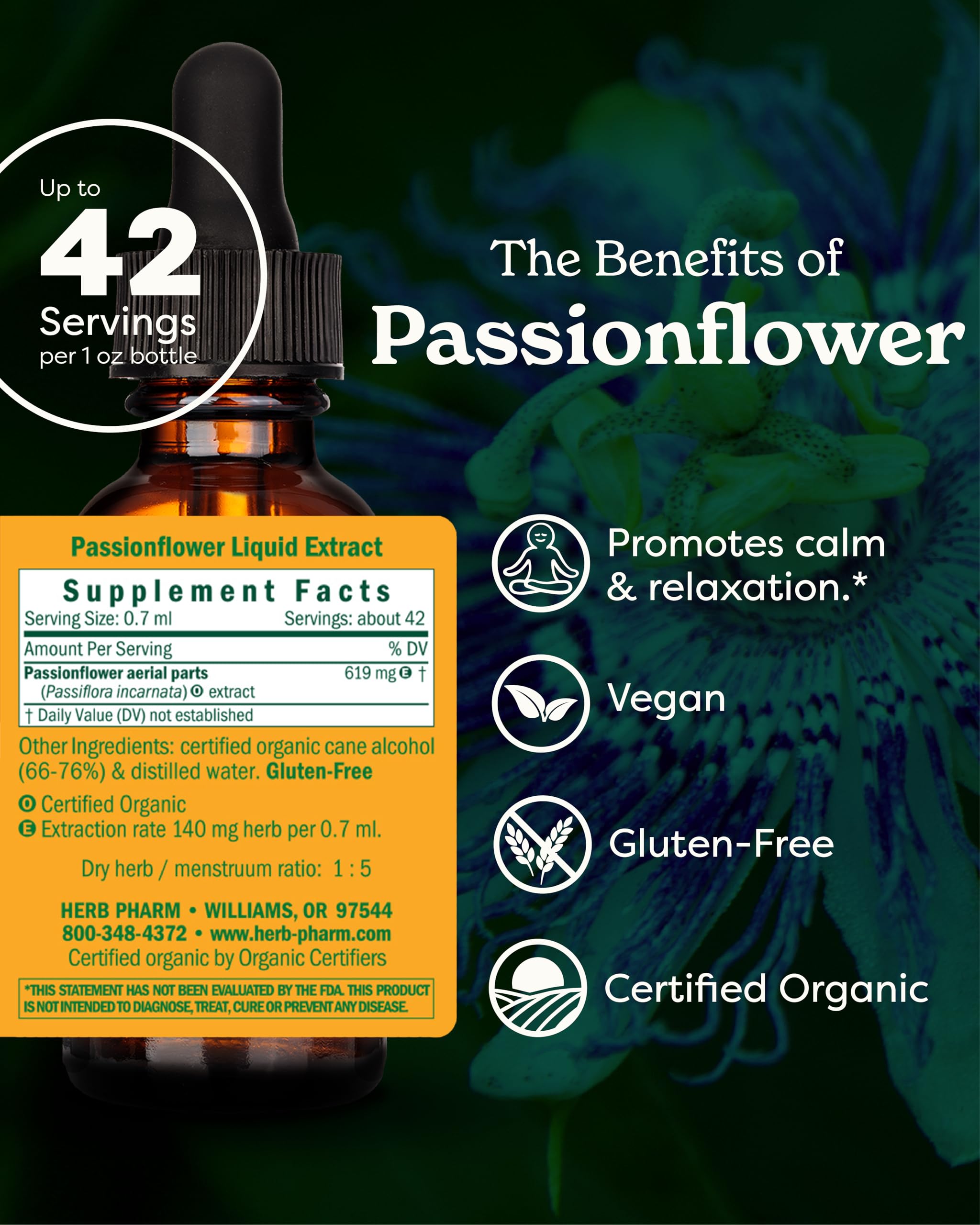 Herb Pharm etiqueta orgánica legible con certificaciones y confianza