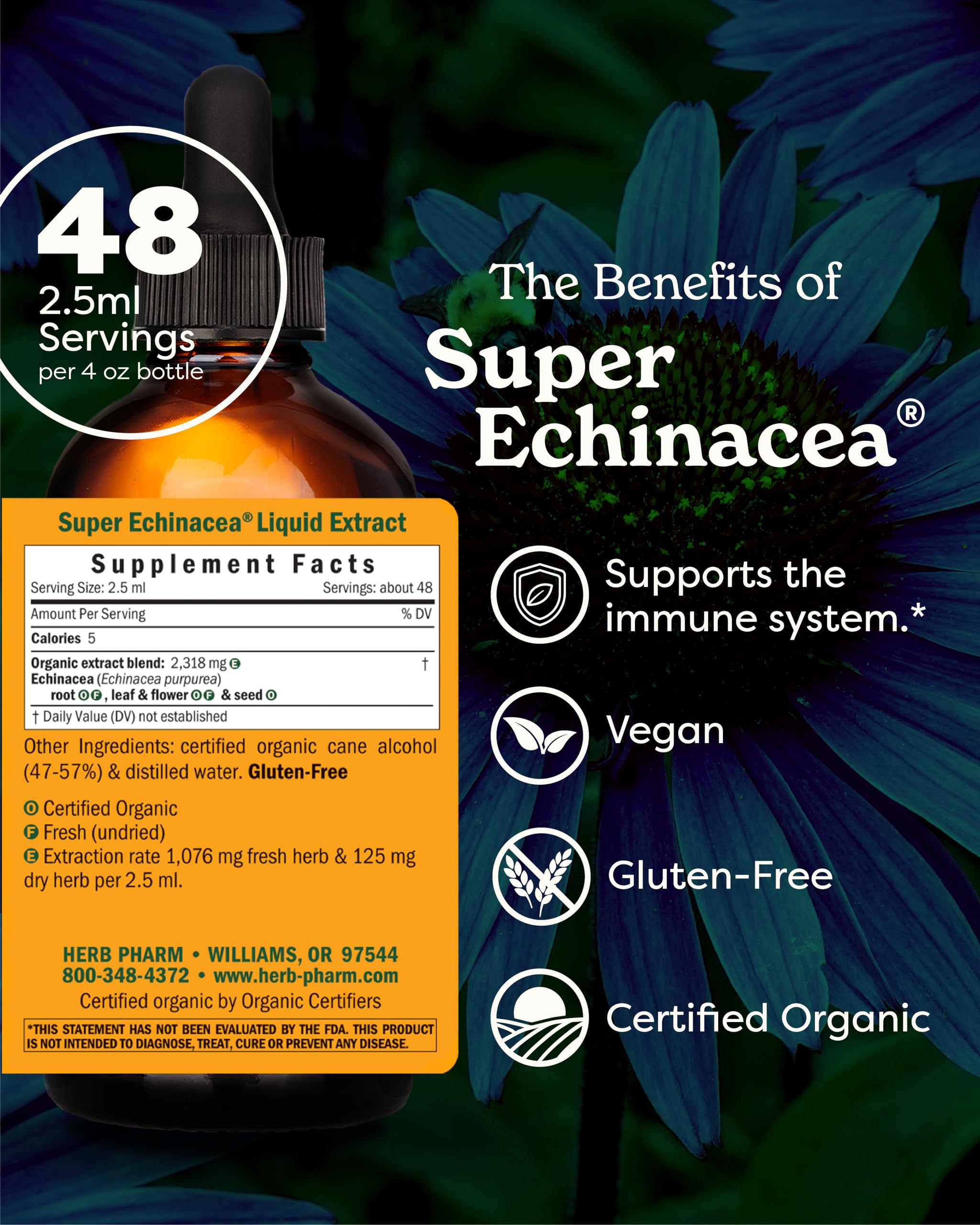 Herb Pharm etiqueta legible con ingredientes y certificaciones visibles