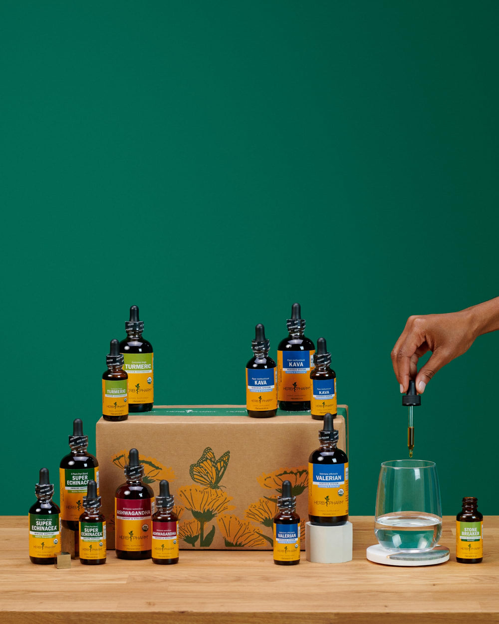 Herb Pharm presentación en caja junto al frasco, lista para regalar o guardar