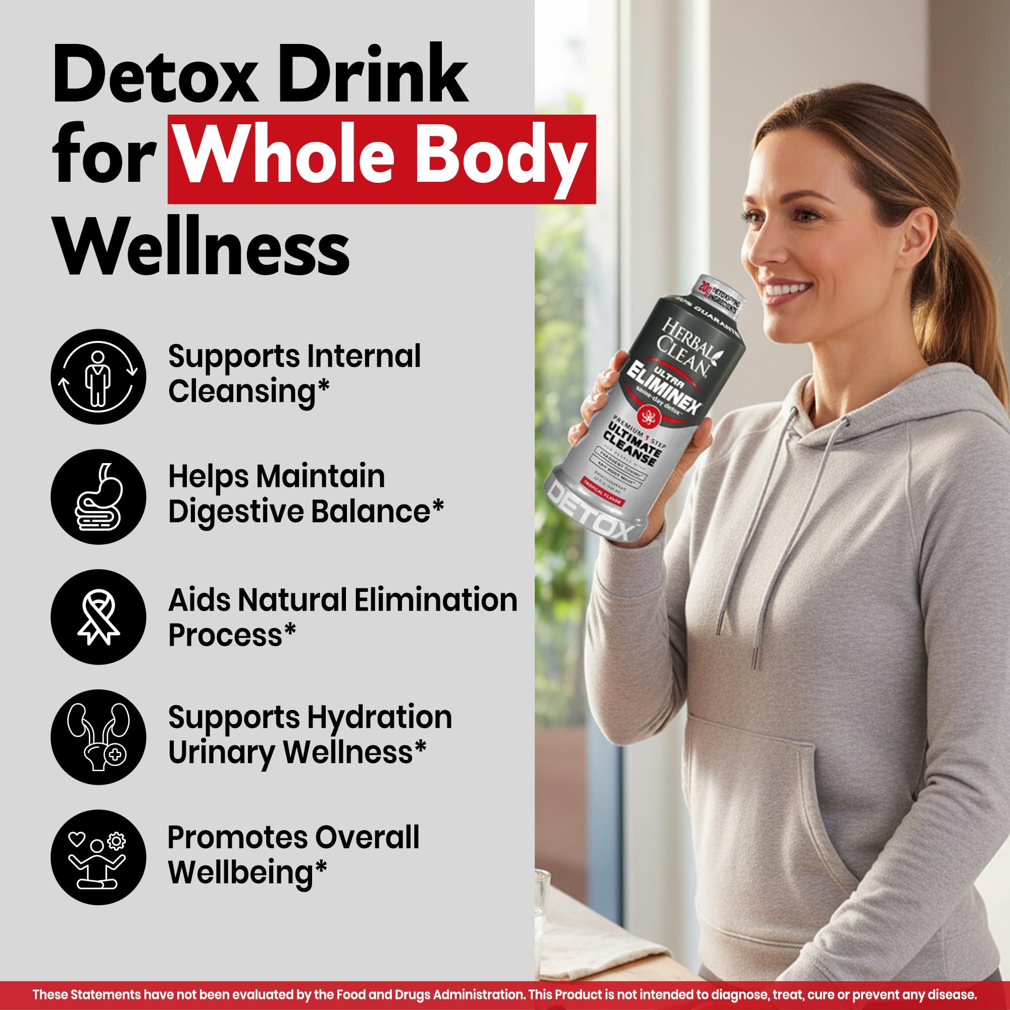 Herbal Clean botella junto a una regla para comparar tamaño, ayuda a valorar volumen