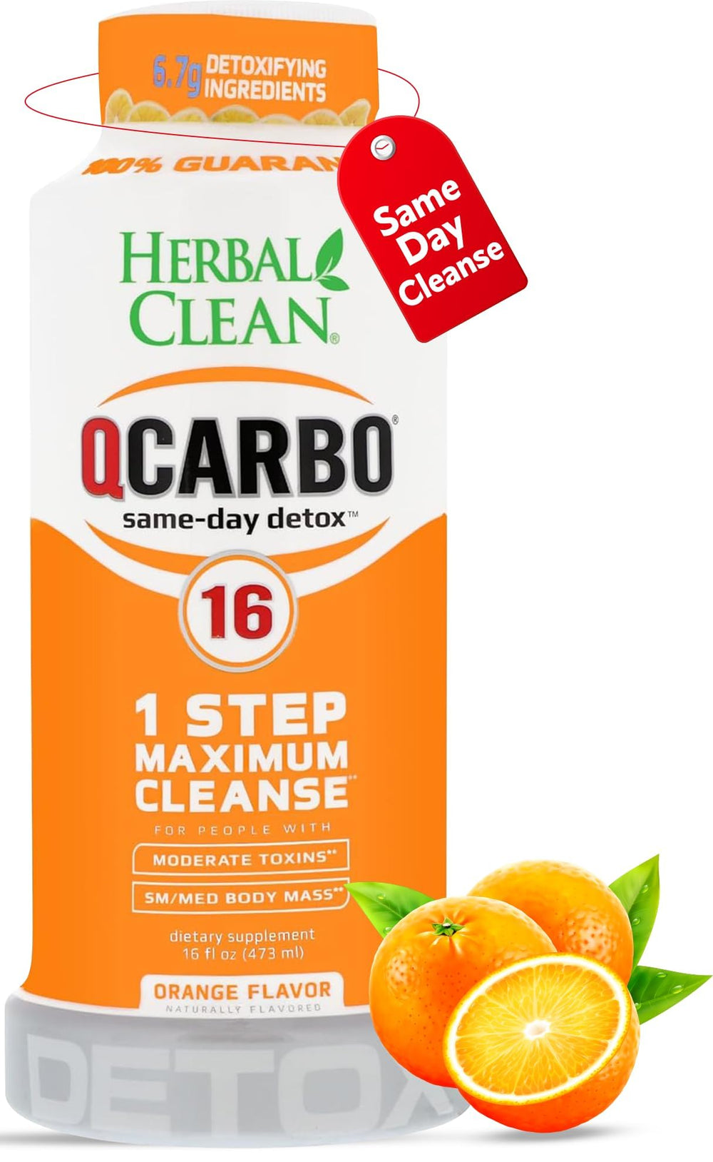 Herbal Clean botella frontal mostrando marca y sabor naranja para limpieza rápida