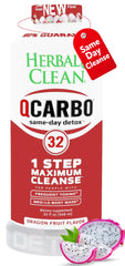Herbal Clean Qcarbo32 frente del empaque mostrando sabor y tamaño, comodidad de uso