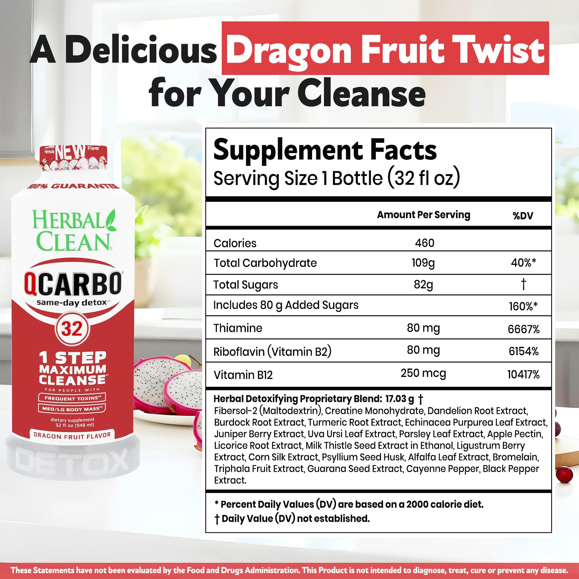 Herbal Clean Qcarbo32 etiqueta con instrucciones claras, facilita seguimiento seguro