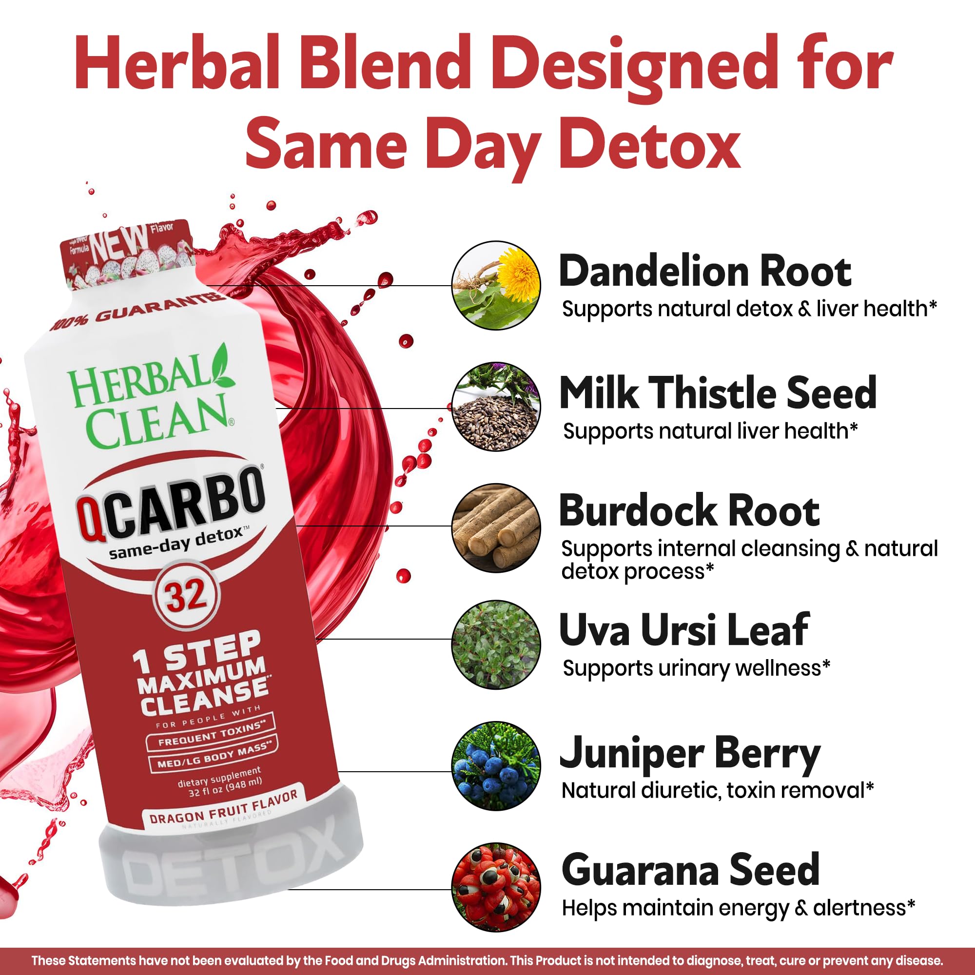 Herbal Clean Qcarbo32 textura liquida y color dragon, sabor agradable y fácil consumo