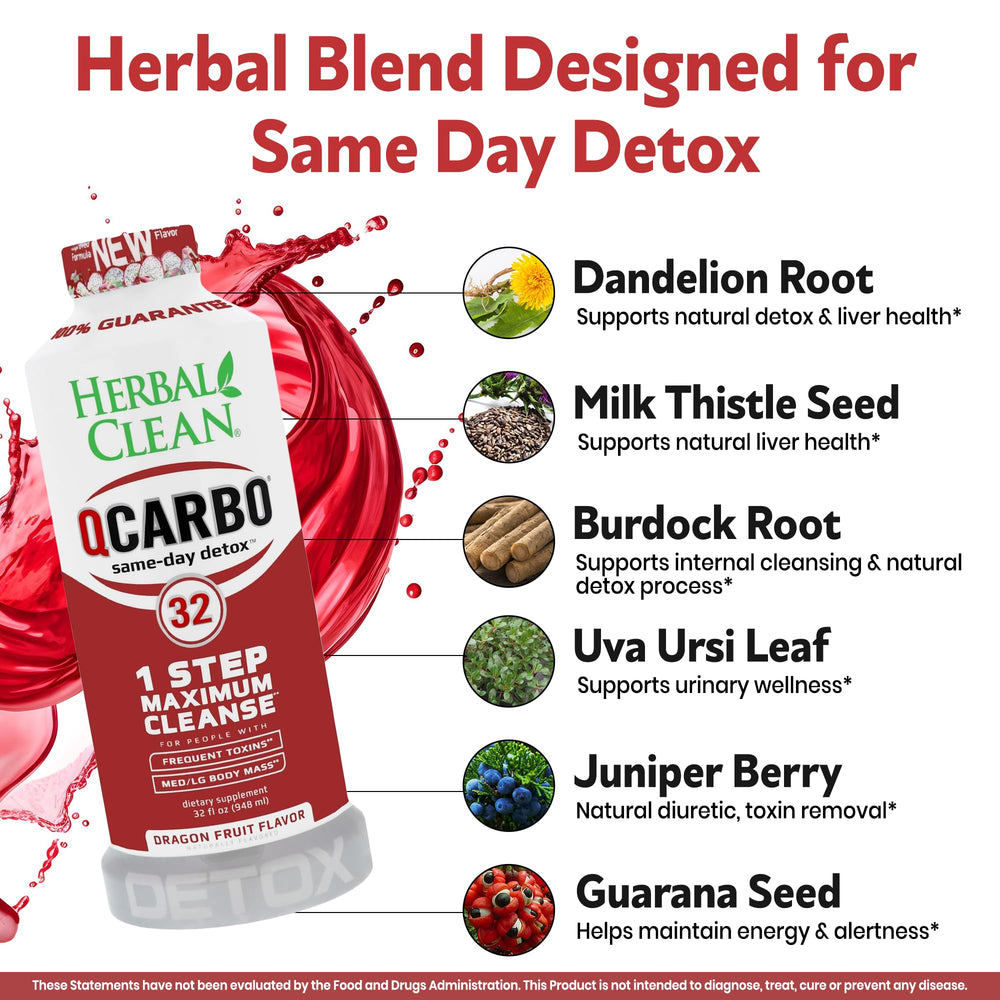 Herbal Clean Qcarbo32 textura liquida y color dragon, sabor agradable y fácil consumo