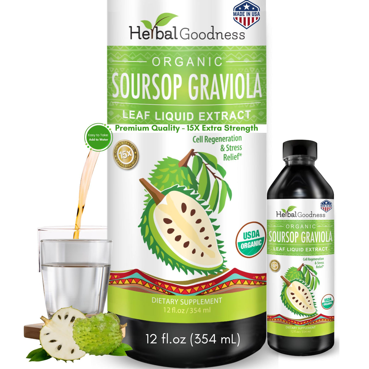 Herbal Goodness frasco frontal 12 fl oz muestra el envase y su presentación beneficiosa