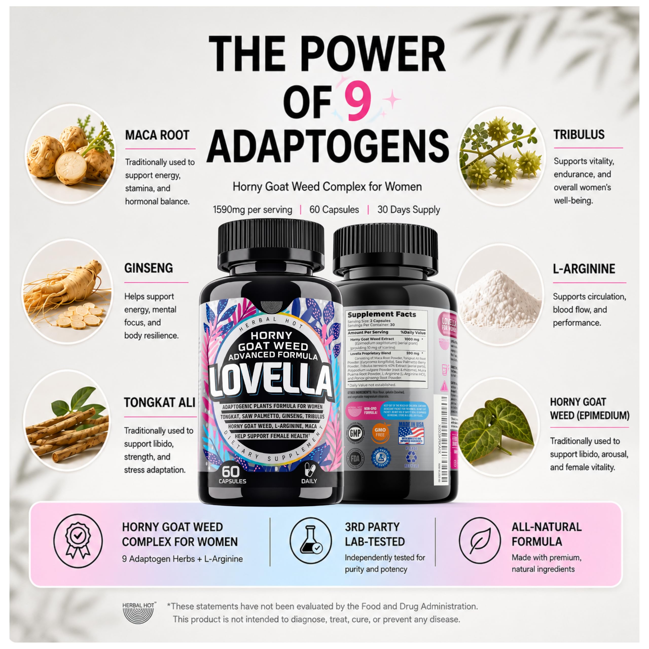 HERBAL HOT Lovella etiqueta de ingredientes revela formulación equilibrada