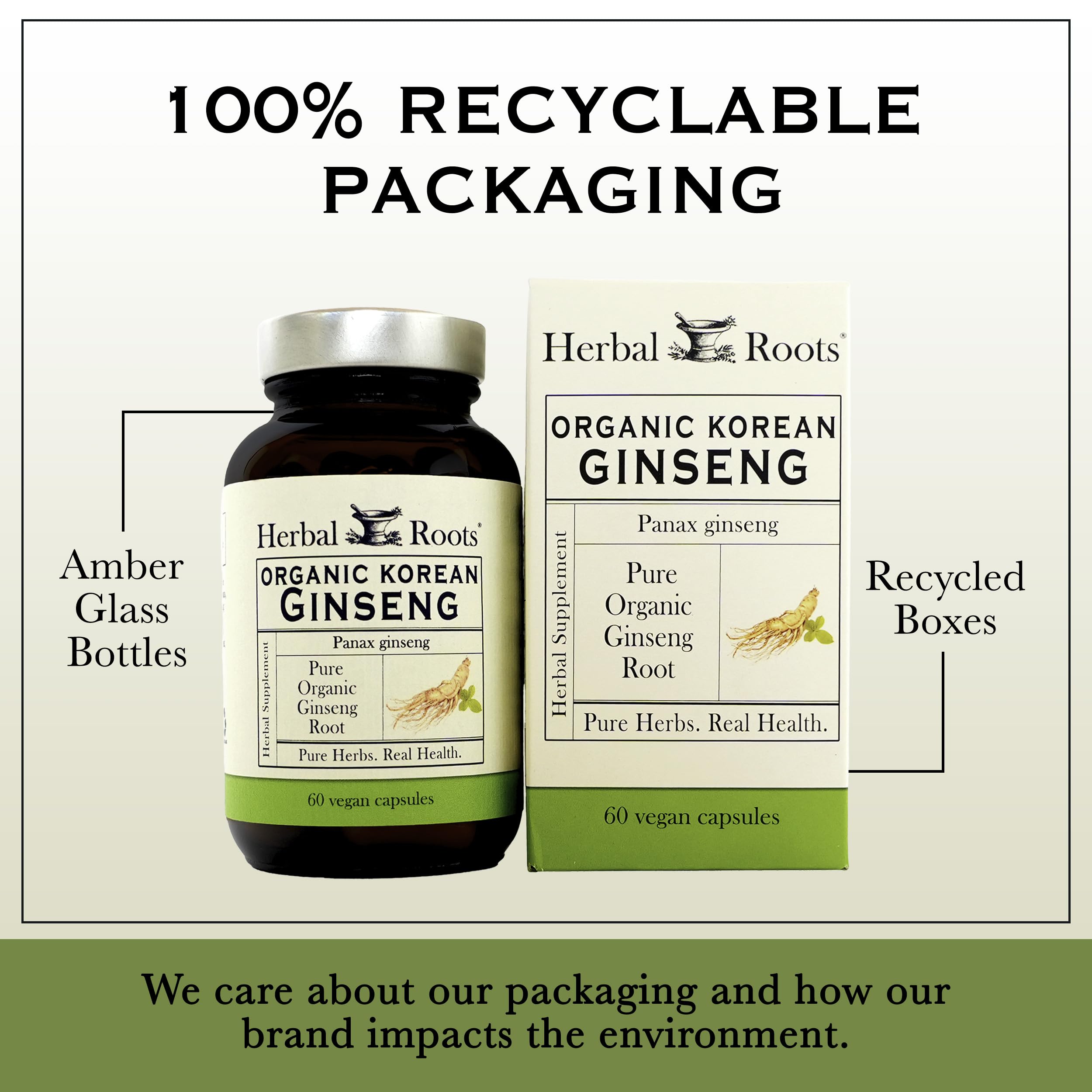 Herbal Roots frasco junto a objetos para comparar tamaño y cantidad
