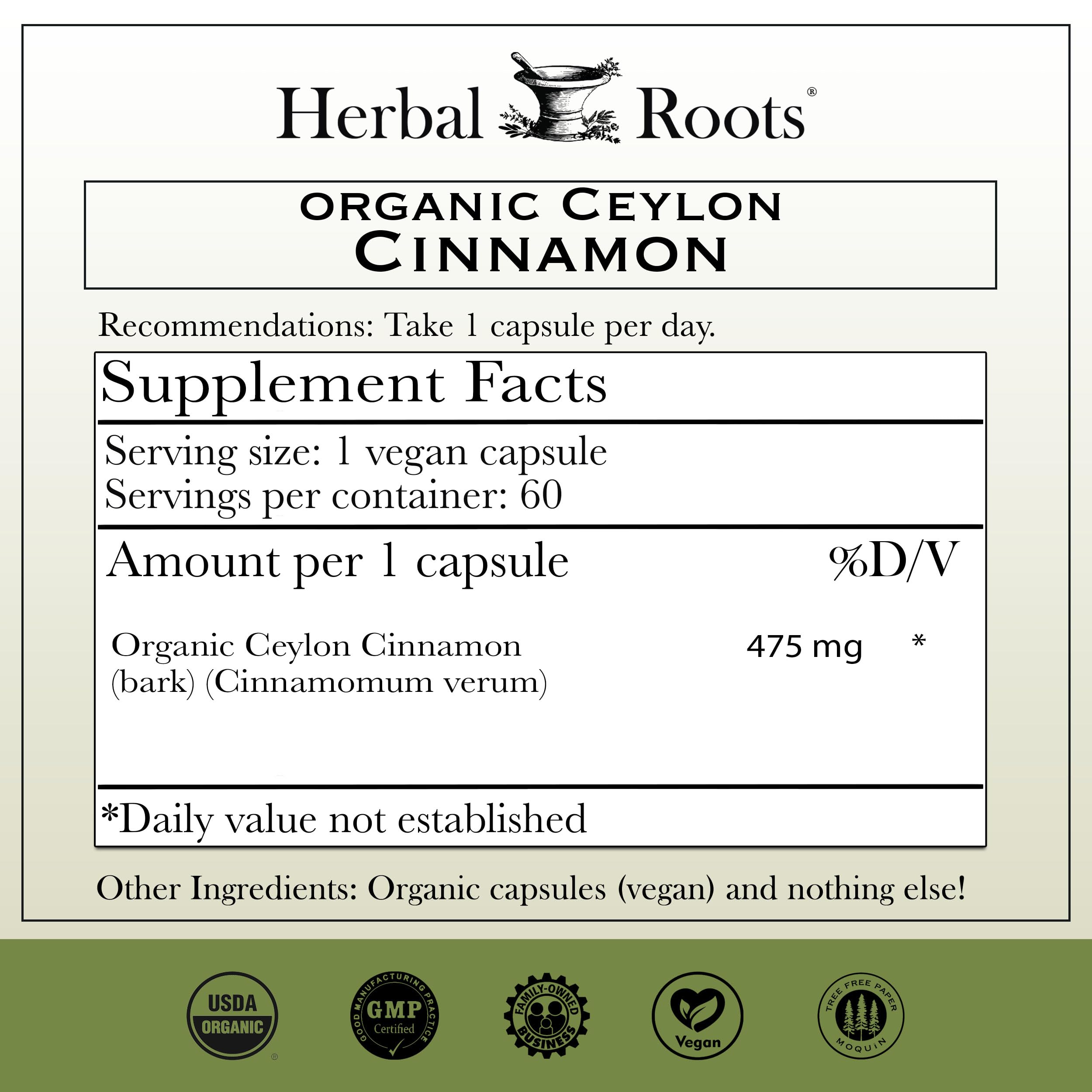 Herbal Roots detalle del etiquetado con ingredientes y certificados visibles