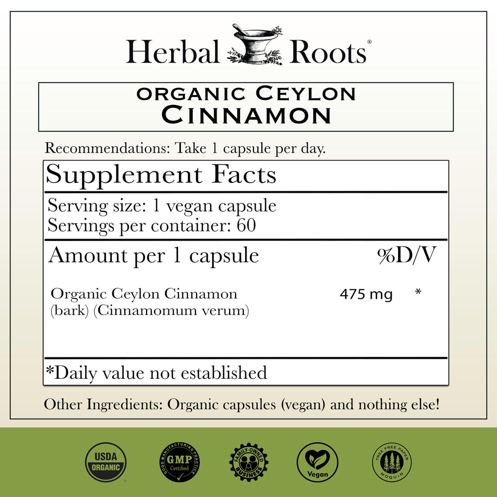 Herbal Roots detalle del etiquetado con ingredientes y certificados visibles