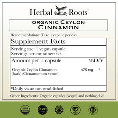 Herbal Roots detalle del etiquetado con ingredientes y certificados visibles