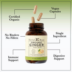 Herbal Roots primer plano de etiqueta con certificación USDA y cGMP visible