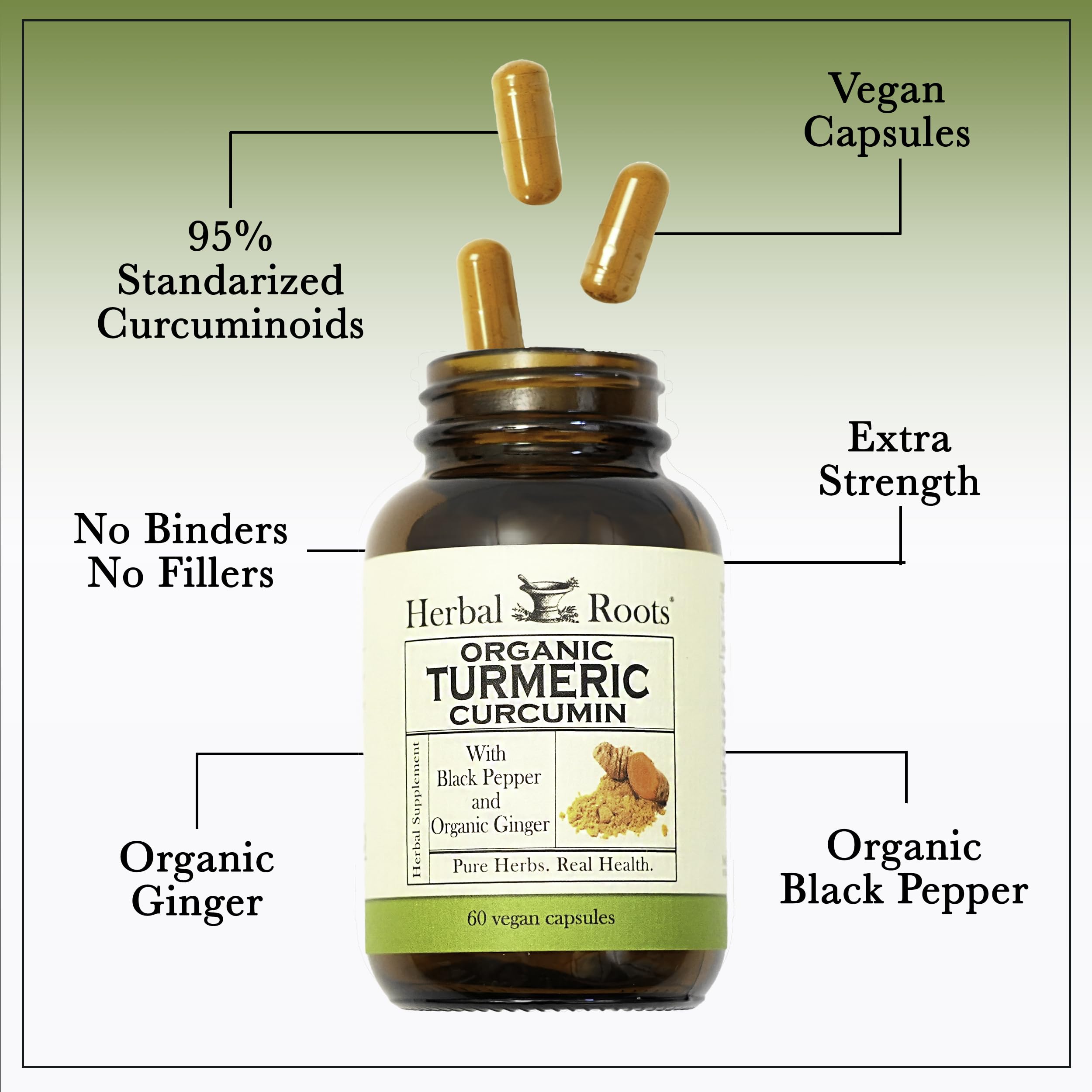 Herbal Roots etiqueta con sellos USDA Organic y cGMP, confianza en calidad