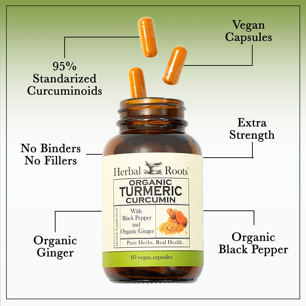 Herbal Roots etiqueta con sellos USDA Organic y cGMP, confianza en calidad