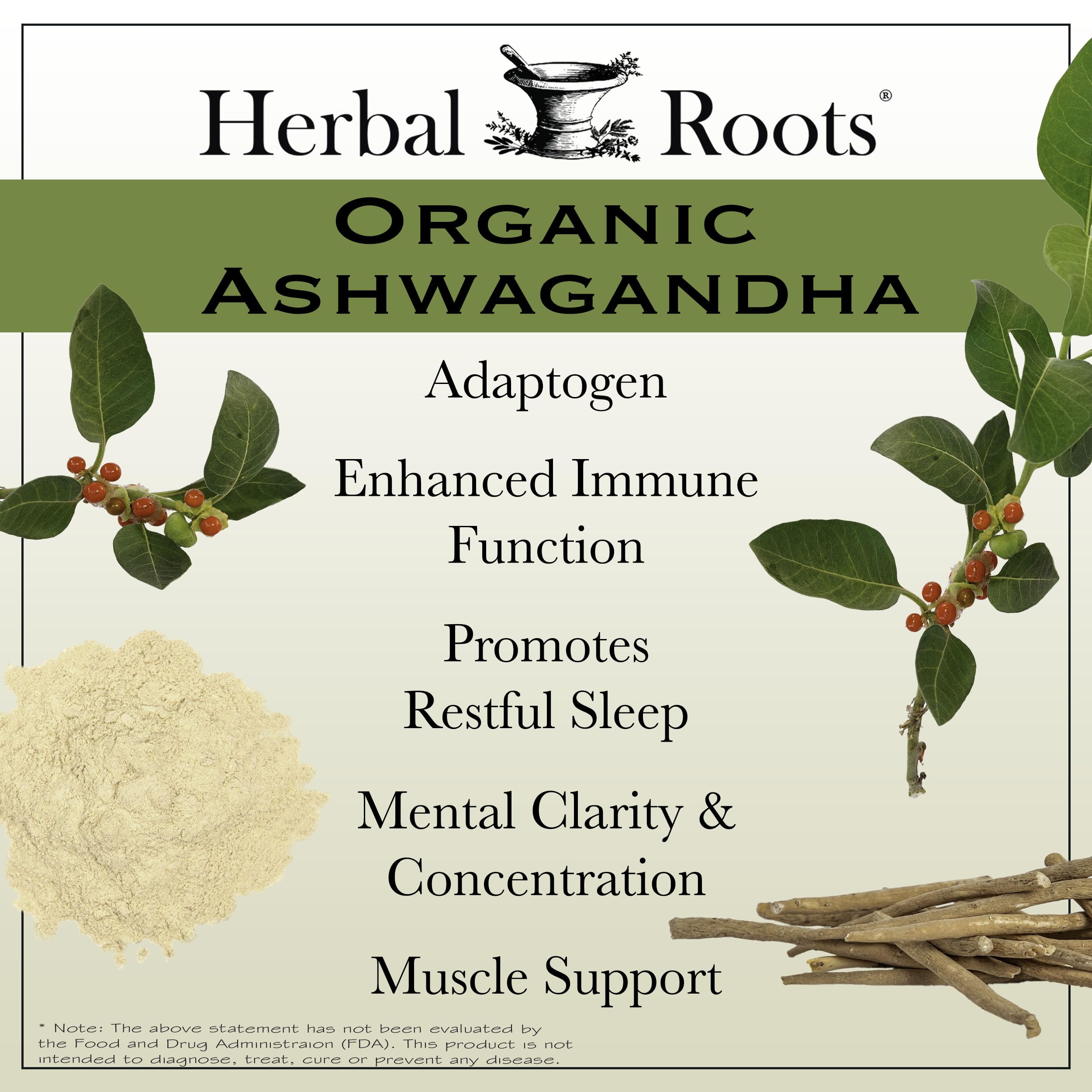 Herbal Roots etiqueta con sellos USDA y cGMP que indican confianza