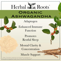 Herbal Roots etiqueta con sellos USDA y cGMP que indican confianza