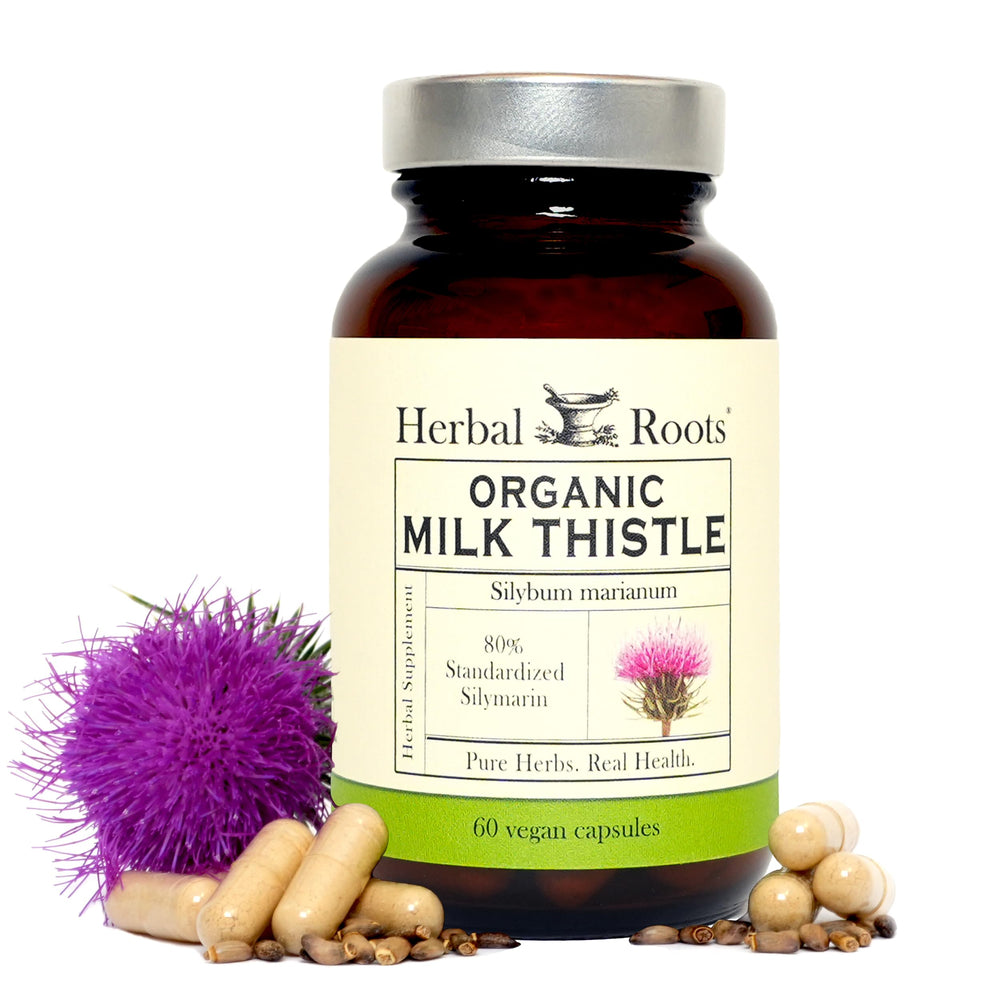 Herbal Roots frasco frontal mostrando etiqueta y beneficios