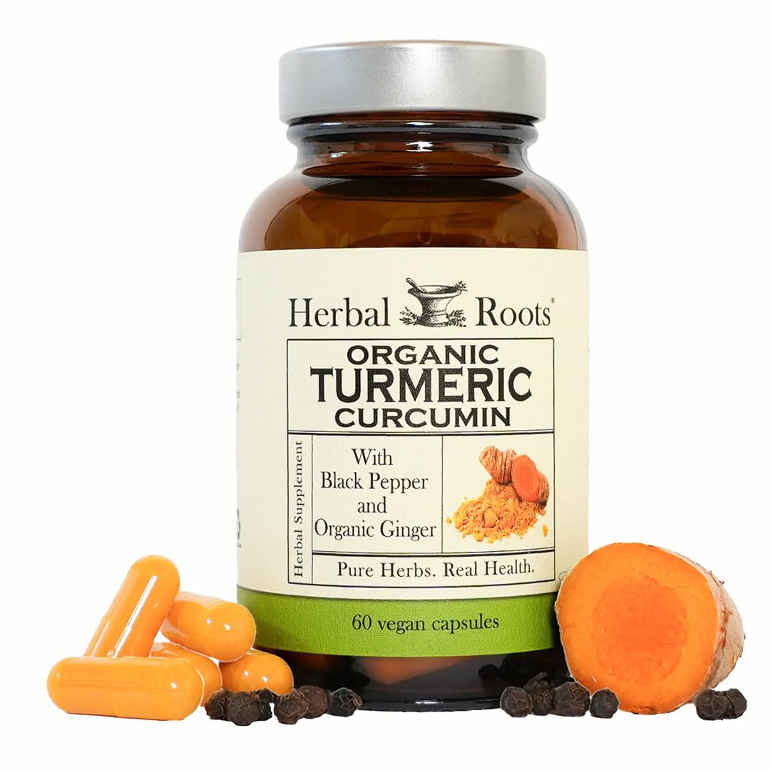 Herbal Roots frontal del envase mostrando etiqueta orgánica y beneficio de pureza