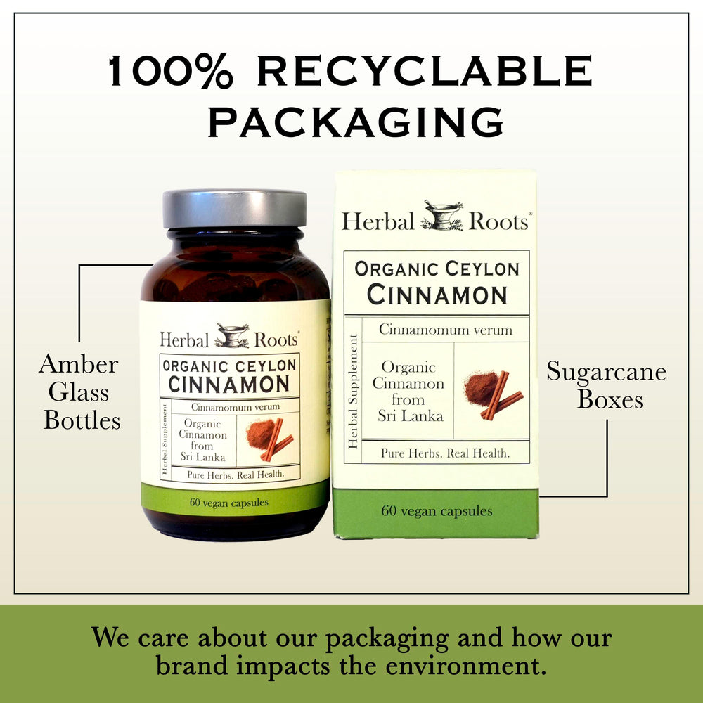 Herbal Roots tamaño comparativo de la botella para evaluación de porciones
