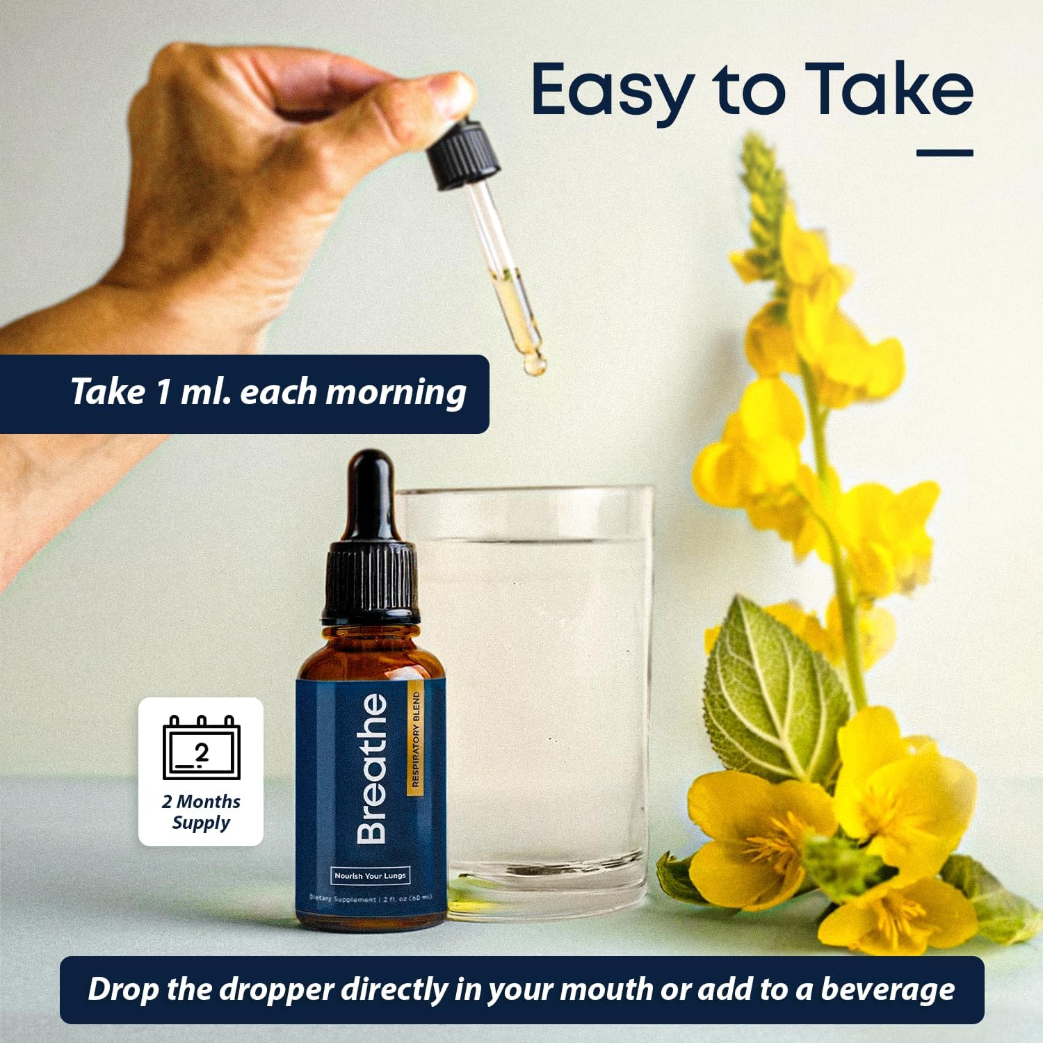 Herbal Tea Therapy envase sostenido en mano demostrando tamaño y suministro