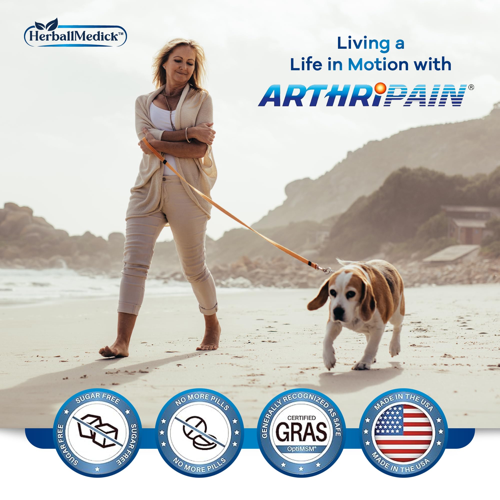 HerballMedick Arthripain bebida junto a zapatillas mostrando uso activo