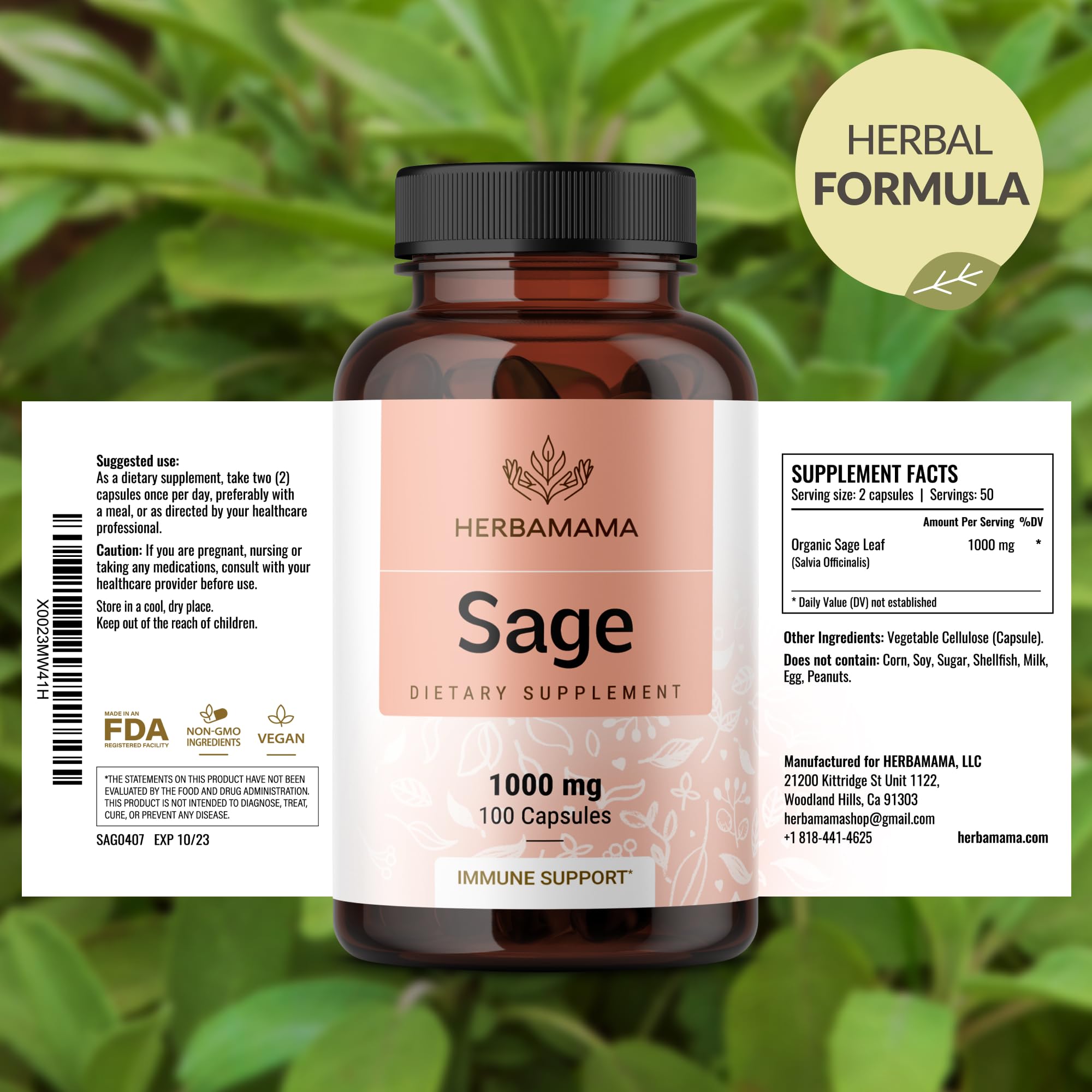 HERBAMAMA etiqueta con lista de ingredientes simples y limpios