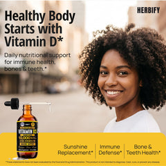 HERBIFY gotero con vitamina D3 en mano, dosificación precisa y práctica