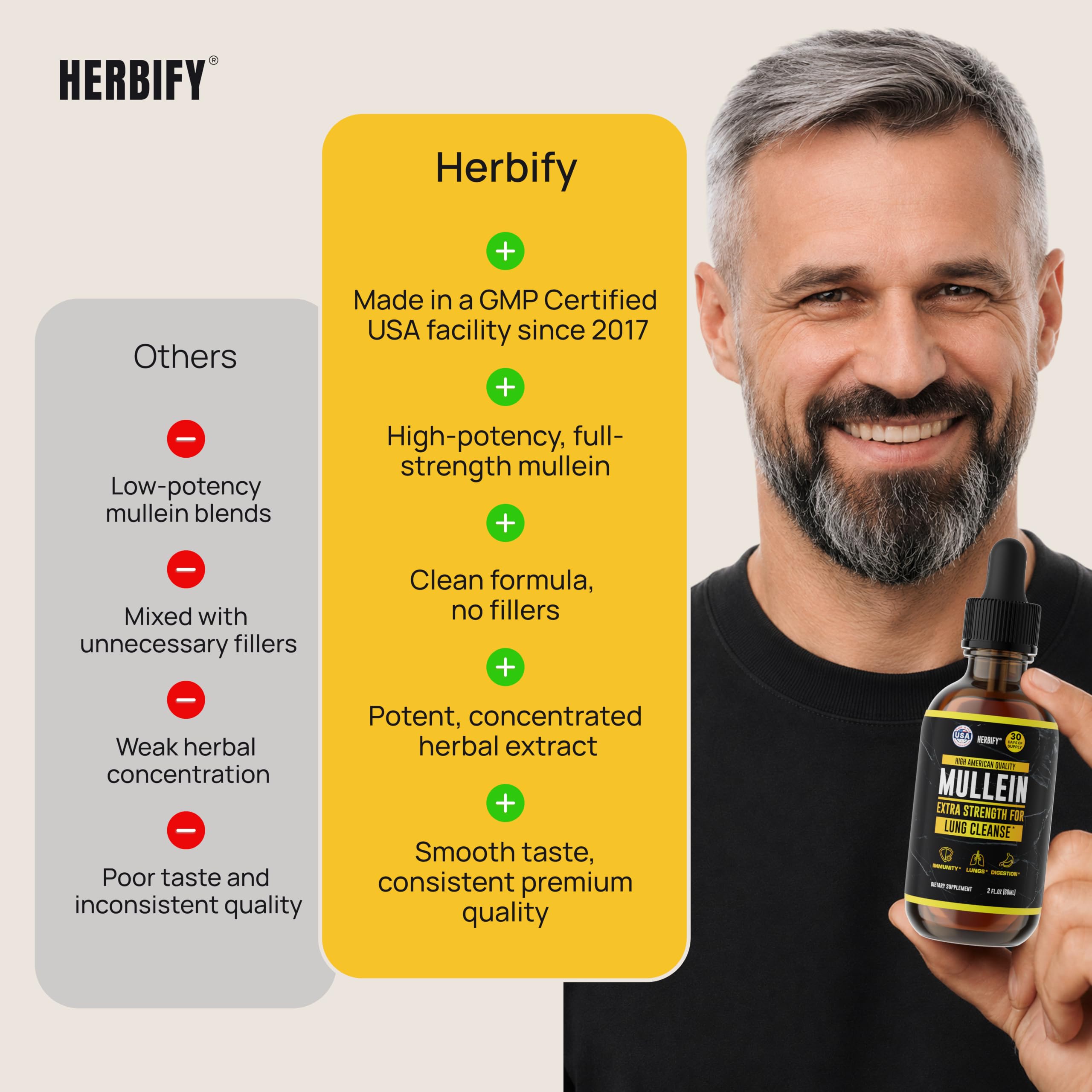 HERBIFY frasco en mano para comparar tamaño y portabilidad en la rutina diaria