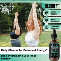 HERBIFY gotas añadidas a un vaso, soporte fácil para rutina detox