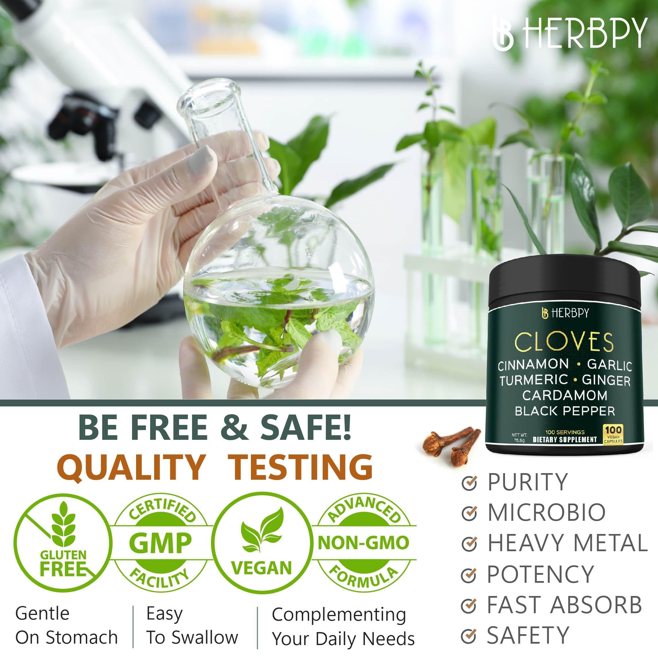 Herbpy 7en1 Clavo, frasco oscuro que preserva la potencia