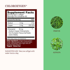 Herbs Etc. ChlorOxygen textura del contenido enfatizando origen vegetal