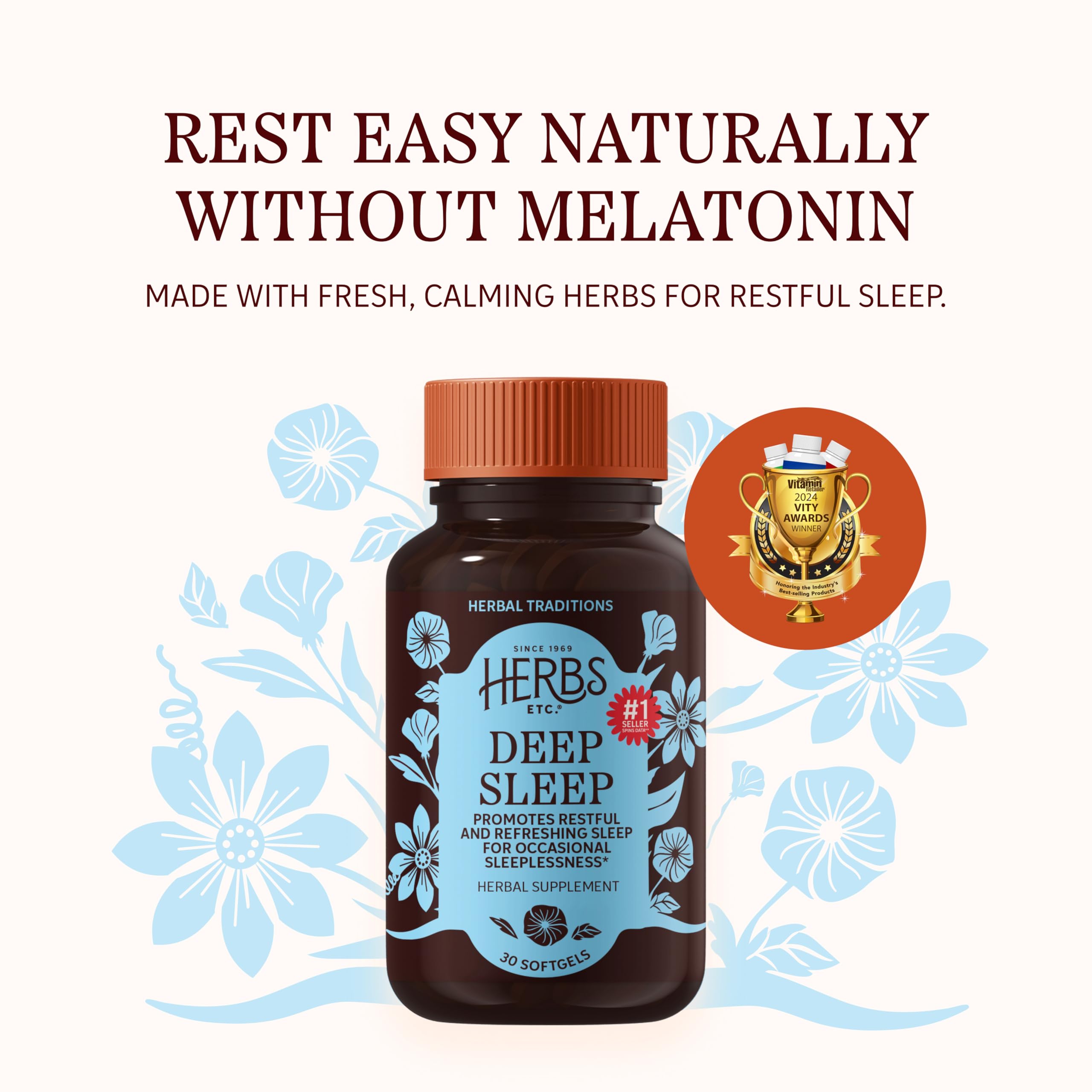Herbs Etc. softgels en mano para una ingestión fácil y cómoda