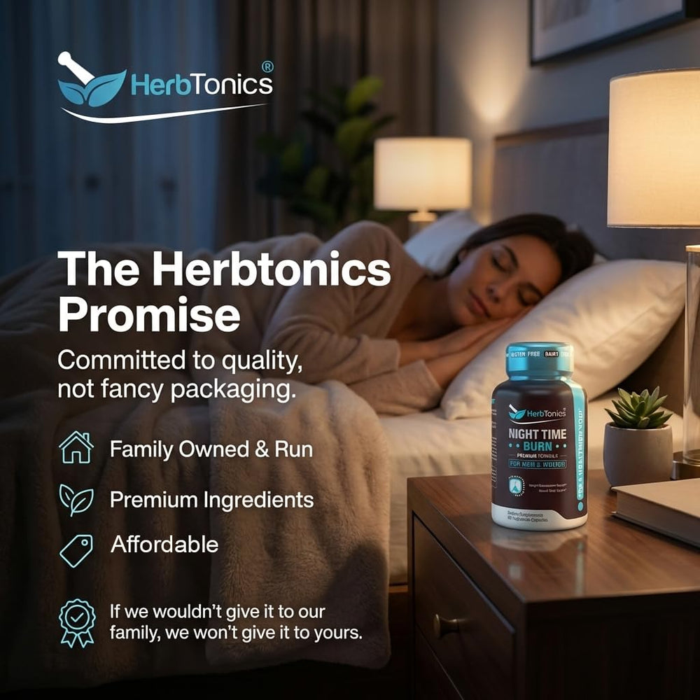 Herbtonics botella abierta con cápsulas mostrando cantidad y presentación