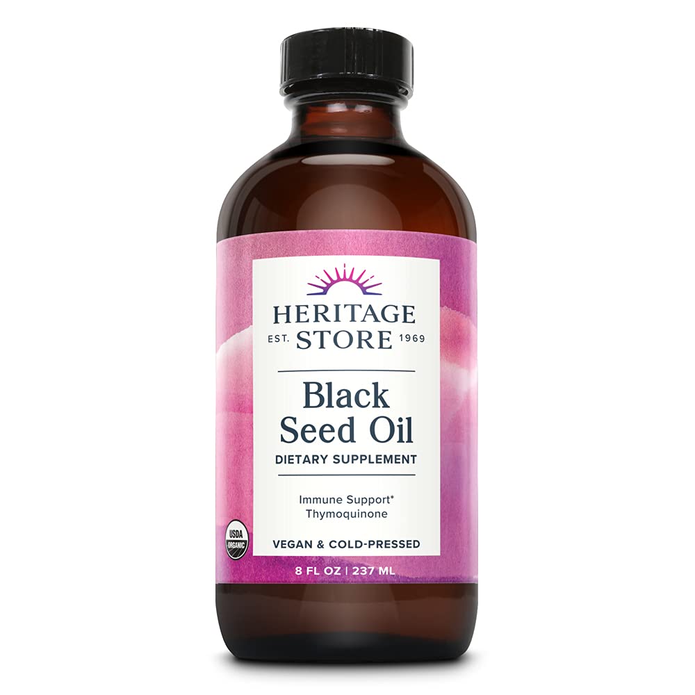 HERITAGE STORE botella frontal de aceite de semilla negra orgánico para uso diario