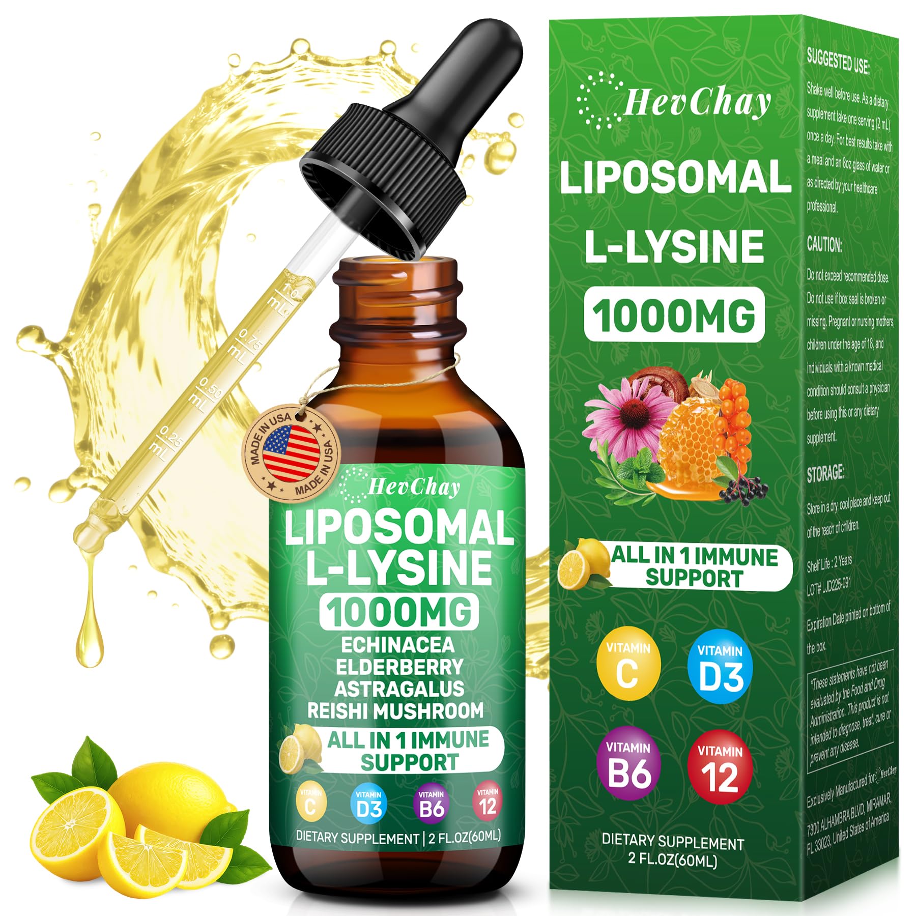 HevChay frasco frontal mostrando etiqueta y volumen 59 ml, beneficio de absorción rápida