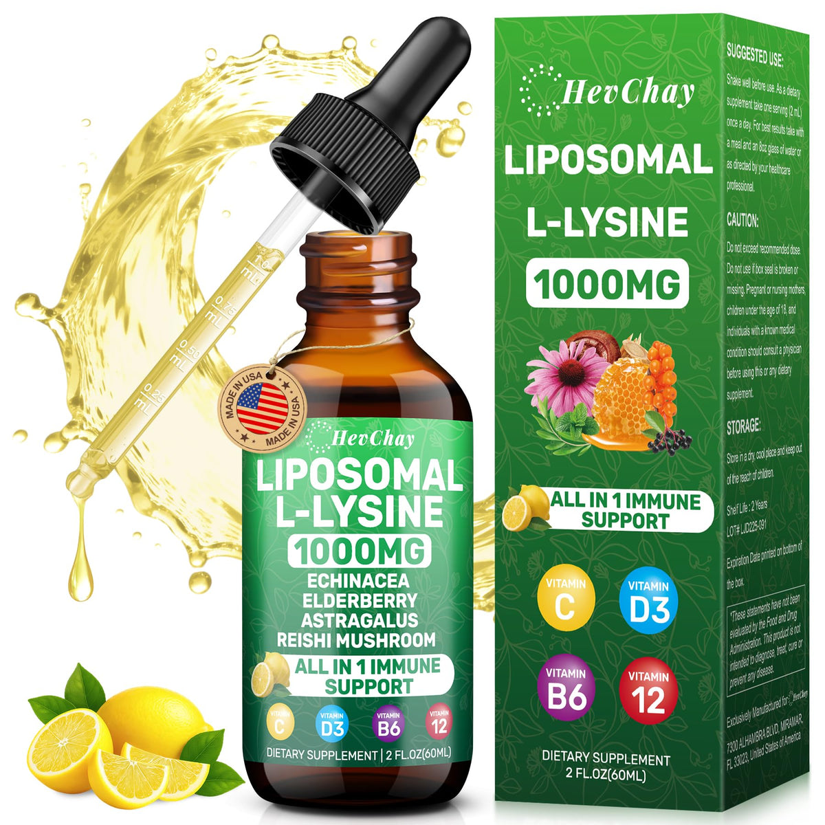HevChay frasco frontal mostrando etiqueta y volumen 59 ml, beneficio de absorción rápida