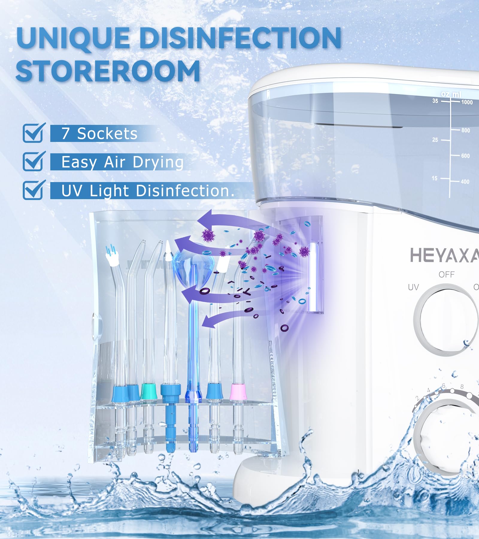 HEYAXA irrigador en uso limpiando alrededor de brackets, facilita higiene