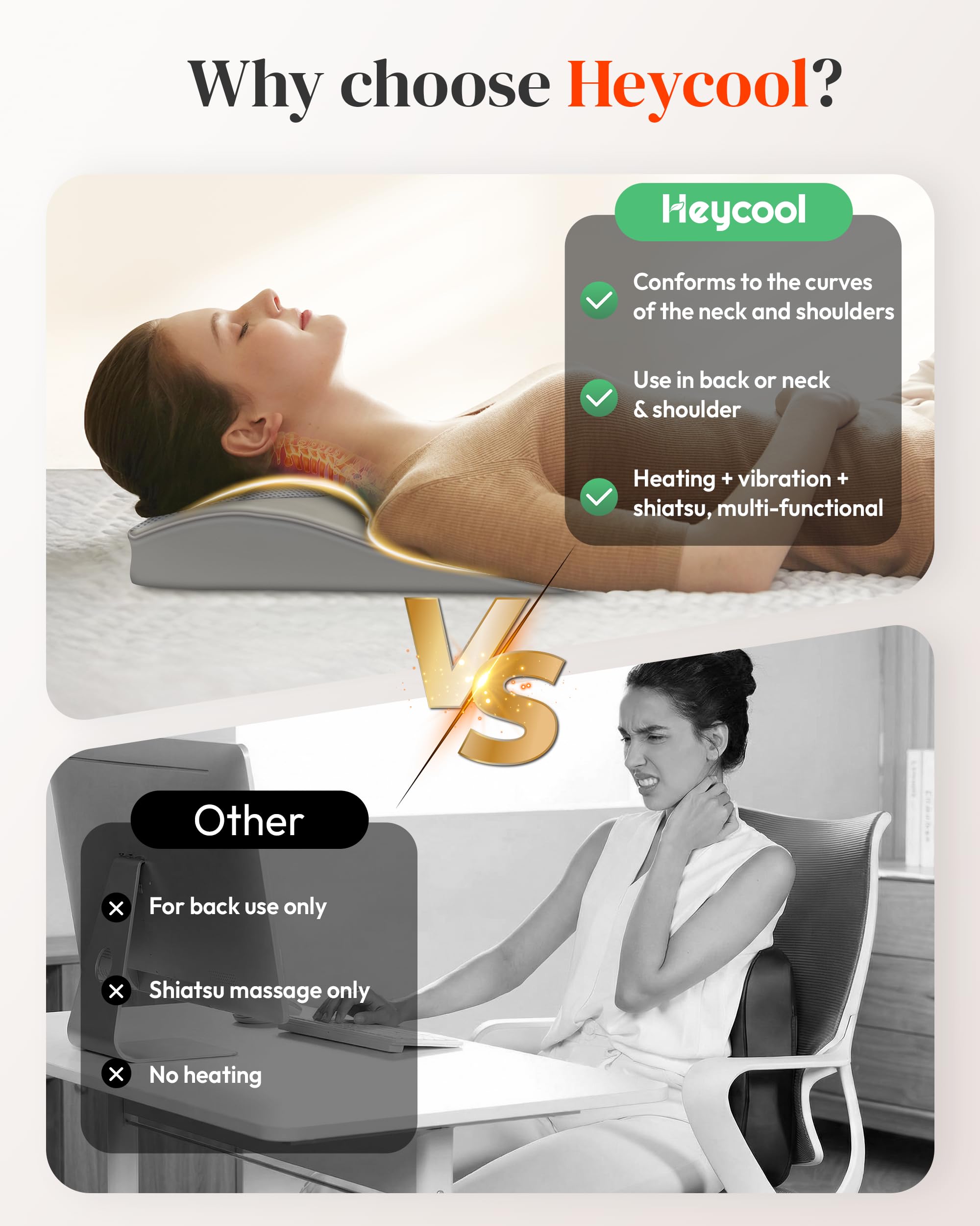 Heycool comparación de tamaño mostrando cobertura extendida del cojín