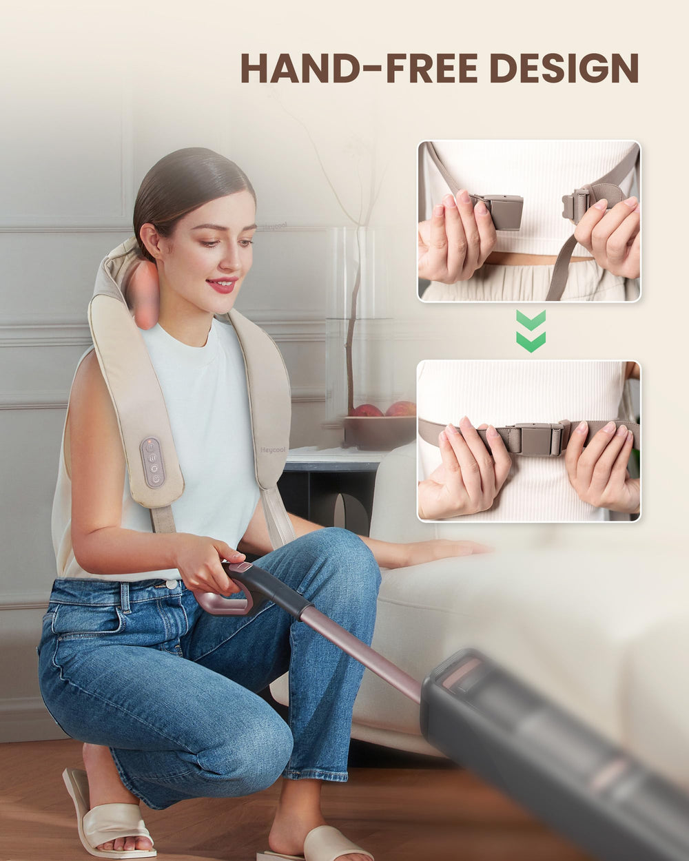 Heycool masajeador guardado en maleta, ideal para llevar en viajes