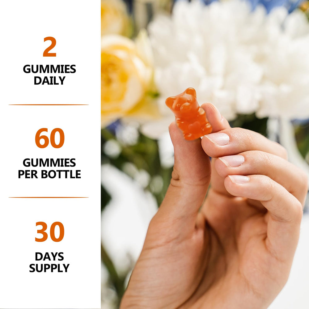 HFELIZ envase abierto mostrando las 60 gomitas listas para uso