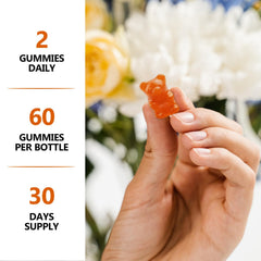 HFELIZ envase abierto mostrando las 60 gomitas listas para uso
