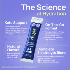Hi-Lyte polvo disuelto en agua claro, beneficio sin sabor añadido