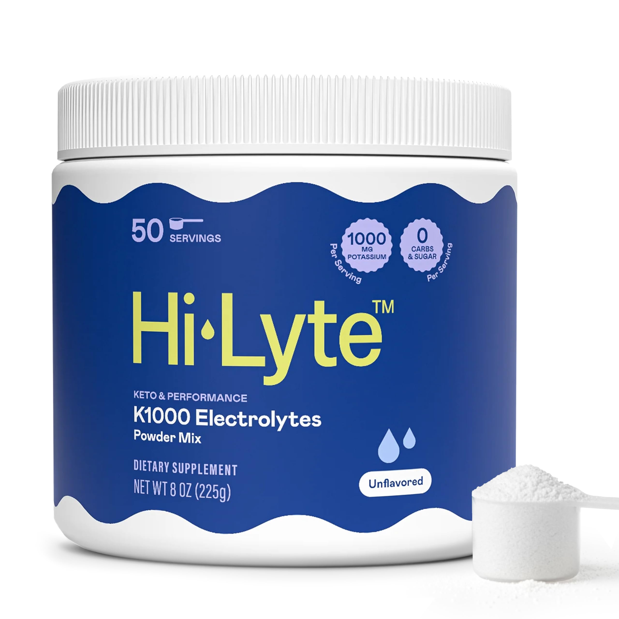 Hi-Lyte envase frontal mostrando 50 porciones y sin sabor