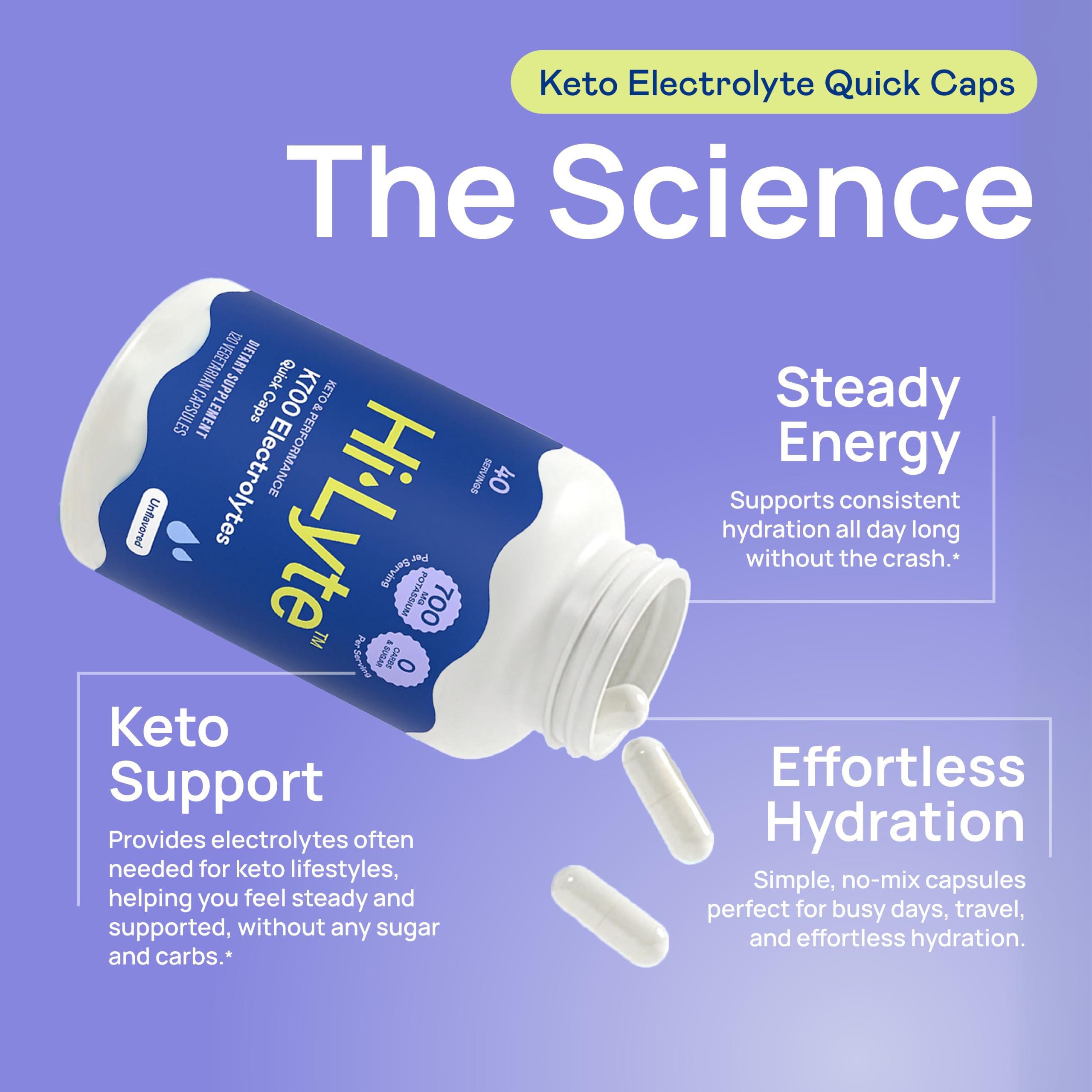 Hi-Lyte primer plano de la cápsula que demuestra formato sin sabor ni polvo
