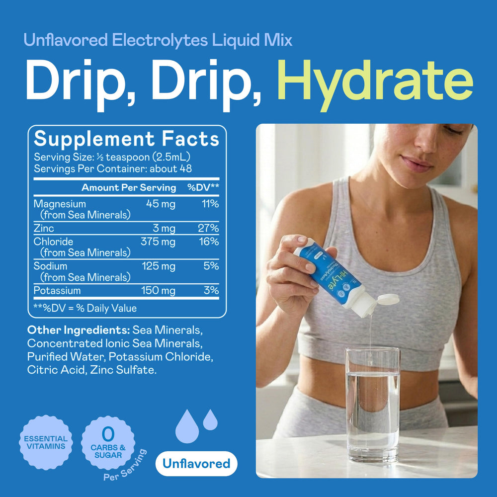 Hi-Lyte gotas disolviéndose en agua para hidratación rápida y personalizable