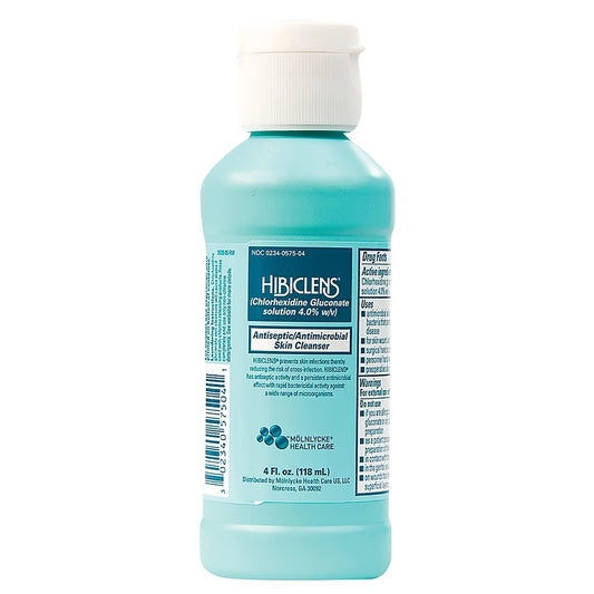 Hibiclens envase frontal 4 oz mostrando etiqueta y beneficios visibles