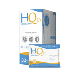 HIDROLÁGENO Q10 frontal del envase mostrando los sobres y beneficios